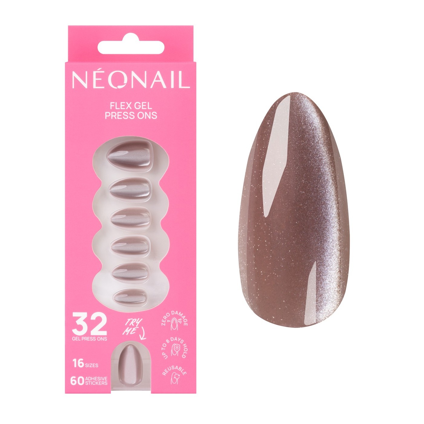 Flex Gel Press Ons 32 pc – Blush Cateye Medium Almond | NEONAIL Flex Gel Press Ons 32 pc – Blush Cateye Medium Almond | NEONAIL