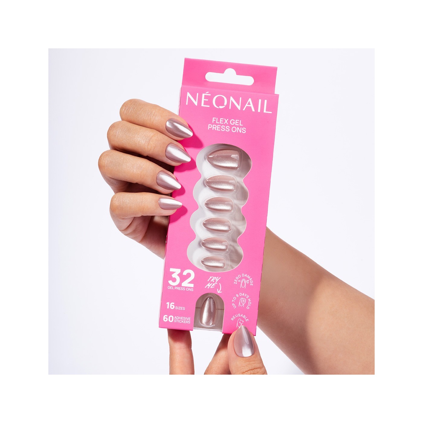 Flex Gel Press Ons 32 pc – Blush Cateye Medium Almond | NEONAIL Flex Gel Press Ons 32 pc – Blush Cateye Medium Almond | NEONAIL