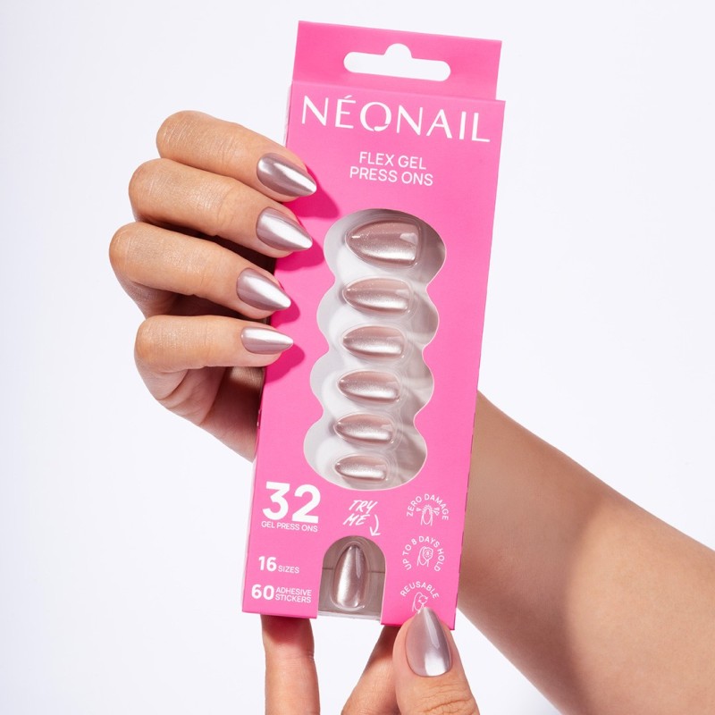 Flex Gel Press Ons 32 pc – Blush Cateye Medium Almond | NEONAIL Flex Gel Press Ons 32 pc – Blush Cateye Medium Almond | NEONAIL