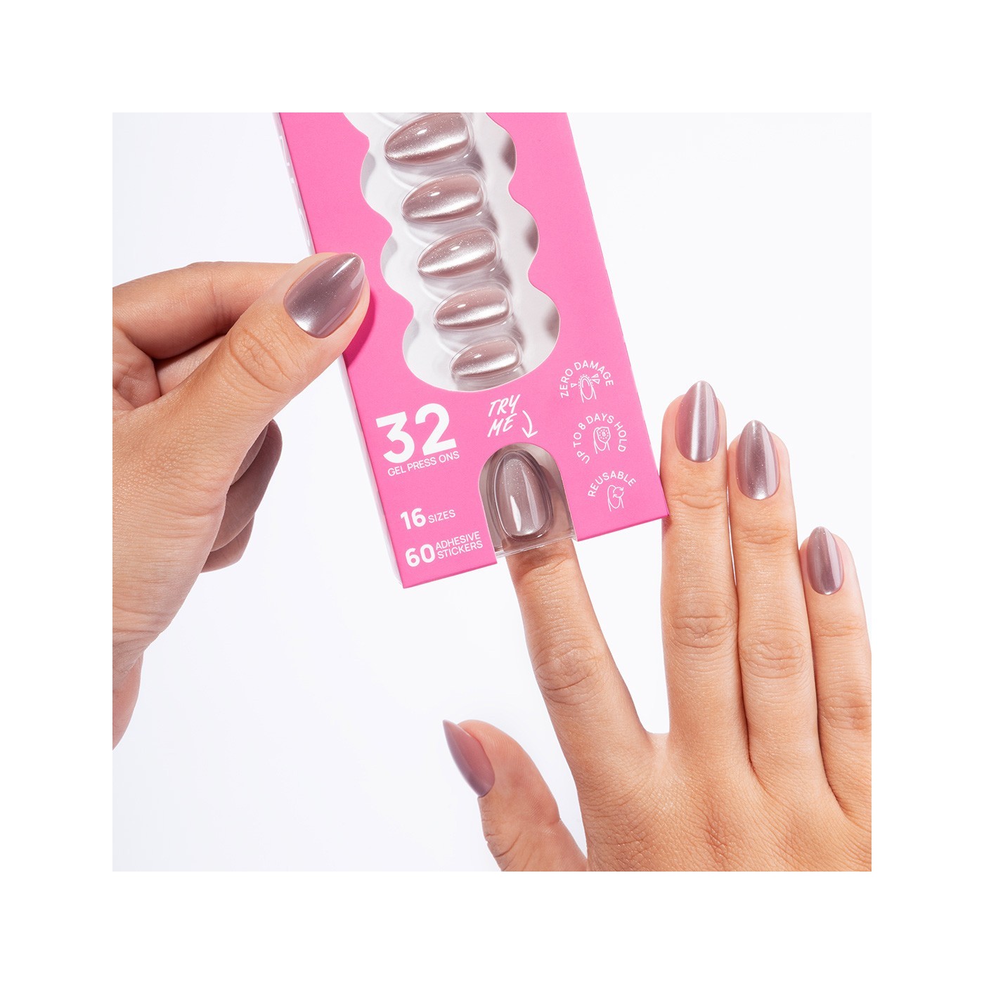 Flex Gel Press Ons 32 pc – Blush Cateye Medium Almond | NEONAIL Flex Gel Press Ons 32 pc – Blush Cateye Medium Almond | NEONAIL