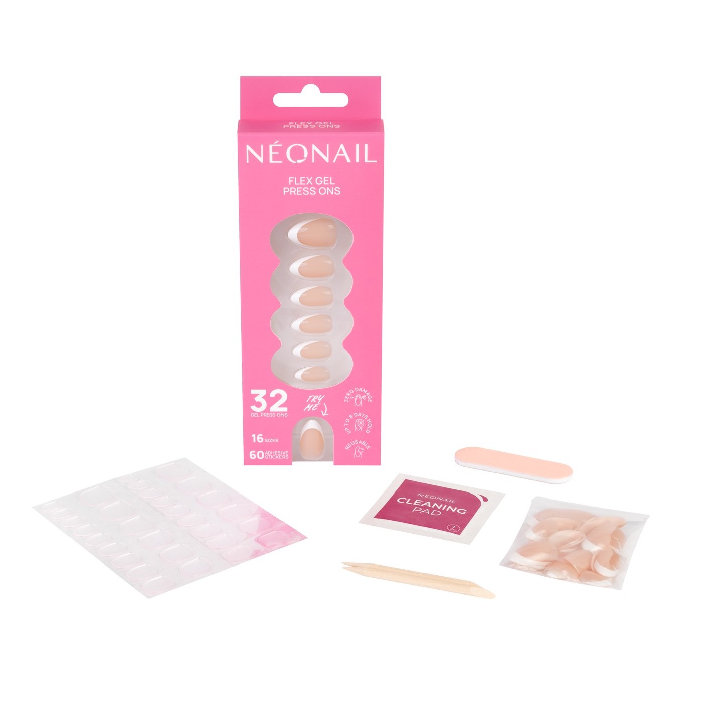 Flex Gel Press Ons 32 pc – Perfect French Medium Almond | NEONAIL Flex Gel Press Ons 32 pc – Perfect French Medium Almond | NEONAIL