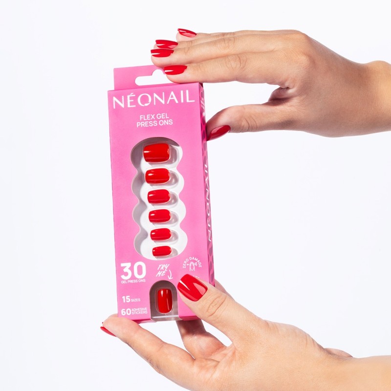 Flex Gel Press Ons 30 pc – Bold Red Short Square | NEONAIL Flex Gel Press Ons 30 pc – Bold Red Short Square | NEONAIL