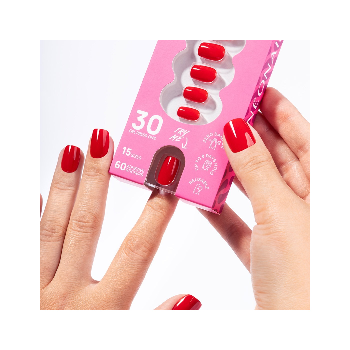 Flex Gel Press Ons 30 pc – Bold Red Short Square | NEONAIL Flex Gel Press Ons 30 pc – Bold Red Short Square | NEONAIL