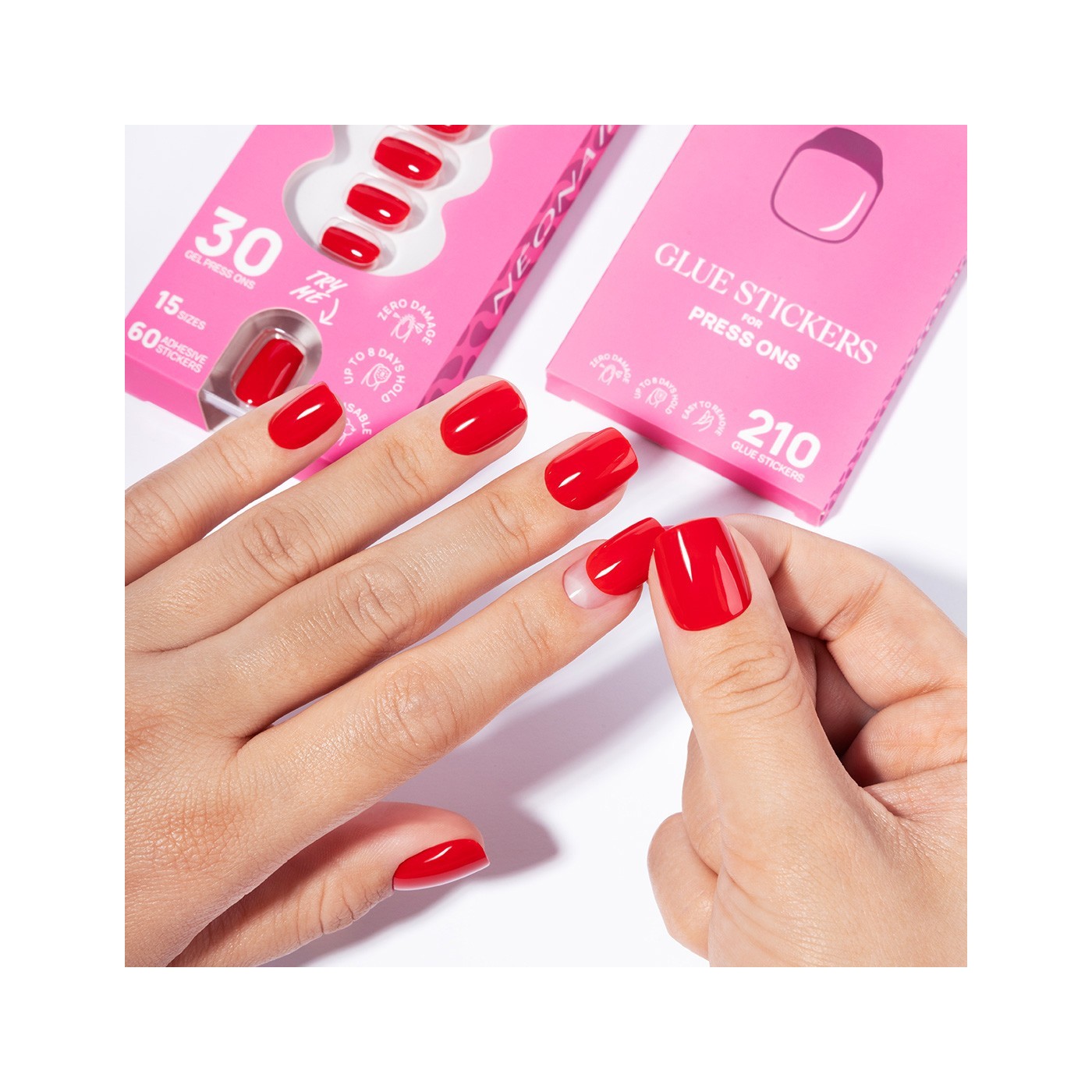 Flex Gel Press Ons 30 pc – Bold Red Short Square | NEONAIL Flex Gel Press Ons 30 pc – Bold Red Short Square | NEONAIL