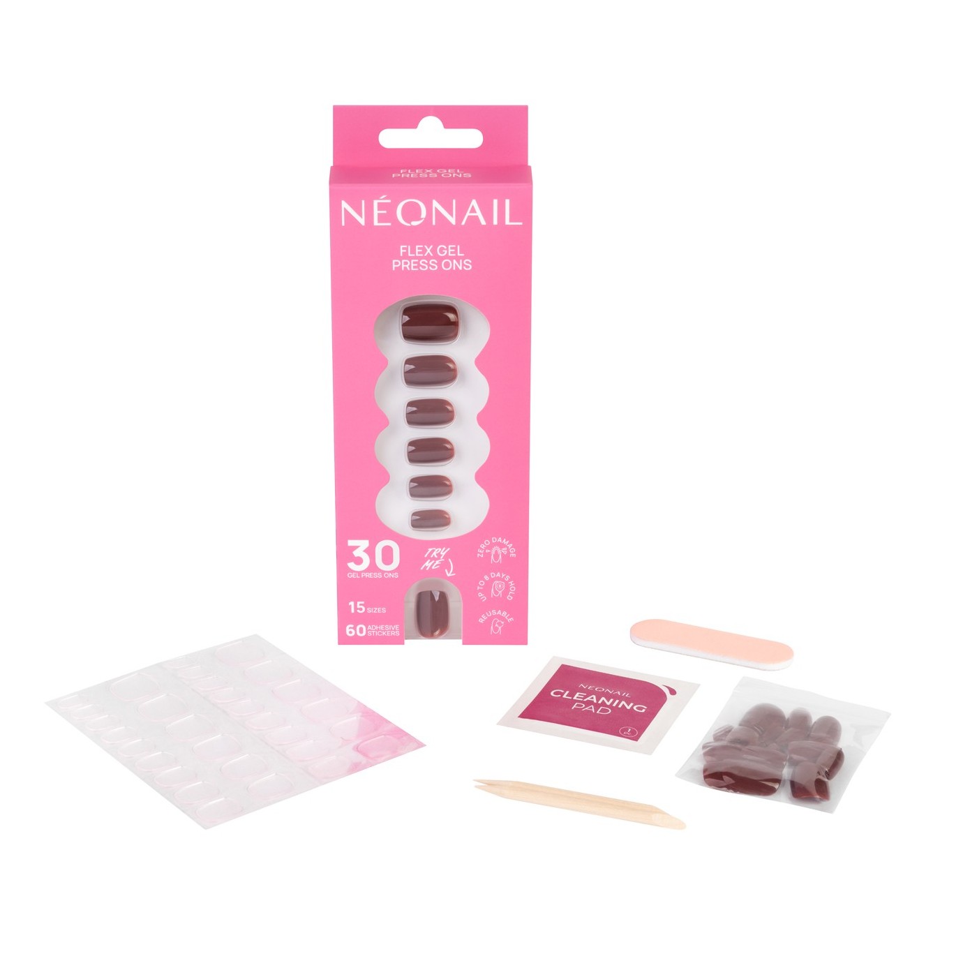 Flex Gel Press Ons 30 pc – Merlot Short Square | NEONAIL Flex Gel Press Ons 30 pc – Merlot Short Square | NEONAIL