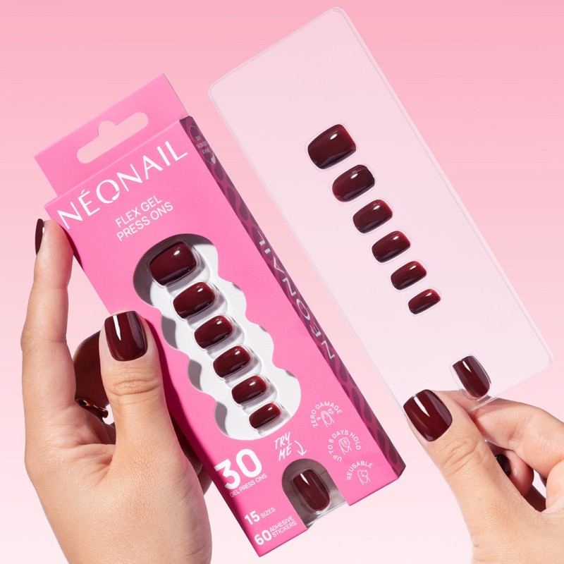 Flex Gel Press Ons 30 pc – Merlot Short Square | NEONAIL Flex Gel Press Ons 30 pc – Merlot Short Square | NEONAIL